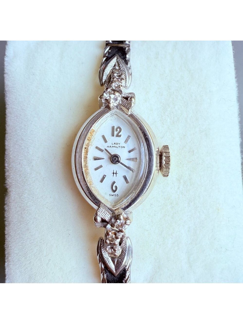 Vintage Lady Hamilton 14k White Gold Diamond 17 Jewels Watch Barn Yard F…